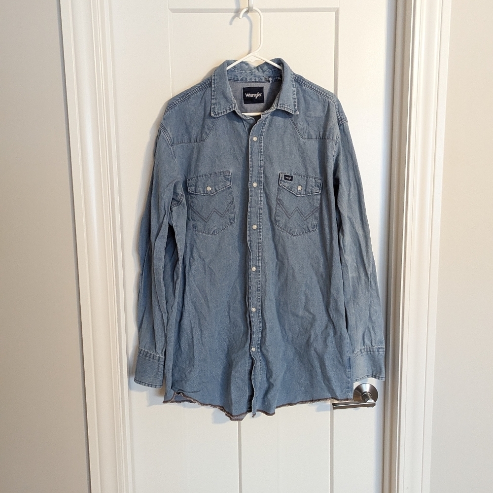 Wrangler Vintage Demin Shirt - Pearl Button Snaps sz XL Tall